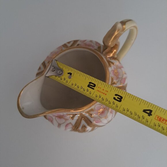 Nippon Hand-Painted Floral Cream Pitcher Gold Trim Porcelain Footed Vintage - Picture 3 of 10